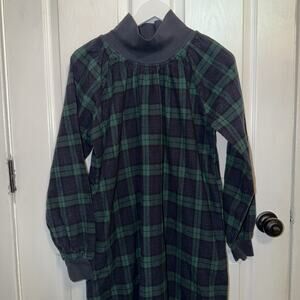 VERMONT COUNTRY STORE NIGHTGOWN M Navy Maxi Plaid Flannel Pockets Mock Neck